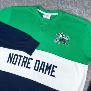 Notre Dame Fighting Irish Sweatshirt Mens XL Green Champion Crewneck Embroidered
